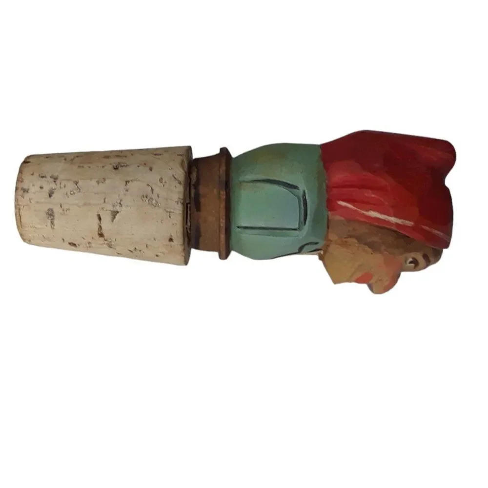 Vintage Anri  Hand Carved Man Cork Jug Stopper